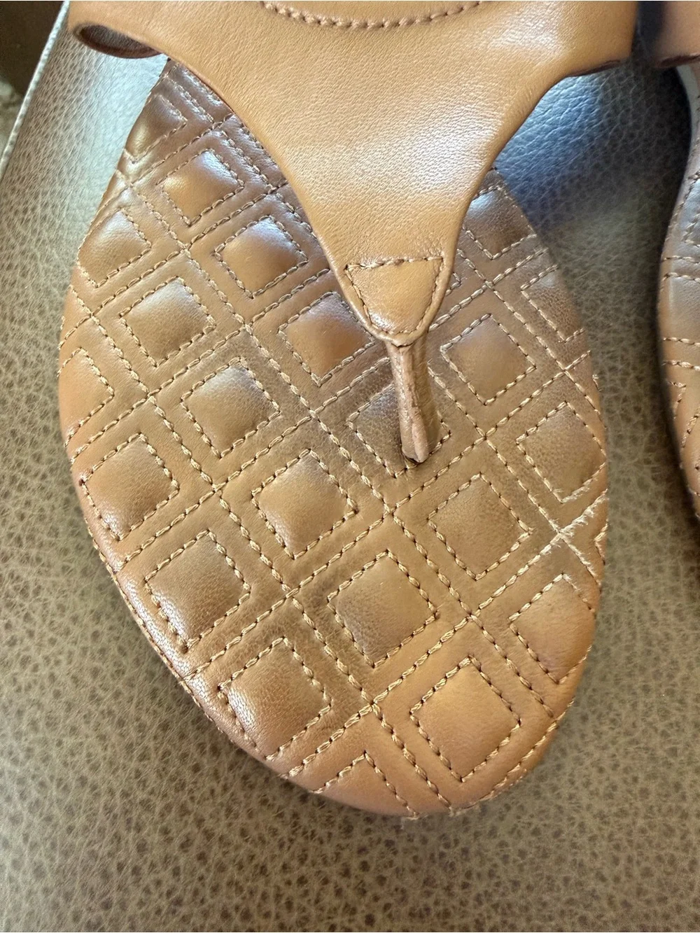 Tory Burch Fleming Quilted Flat Sandal in tan